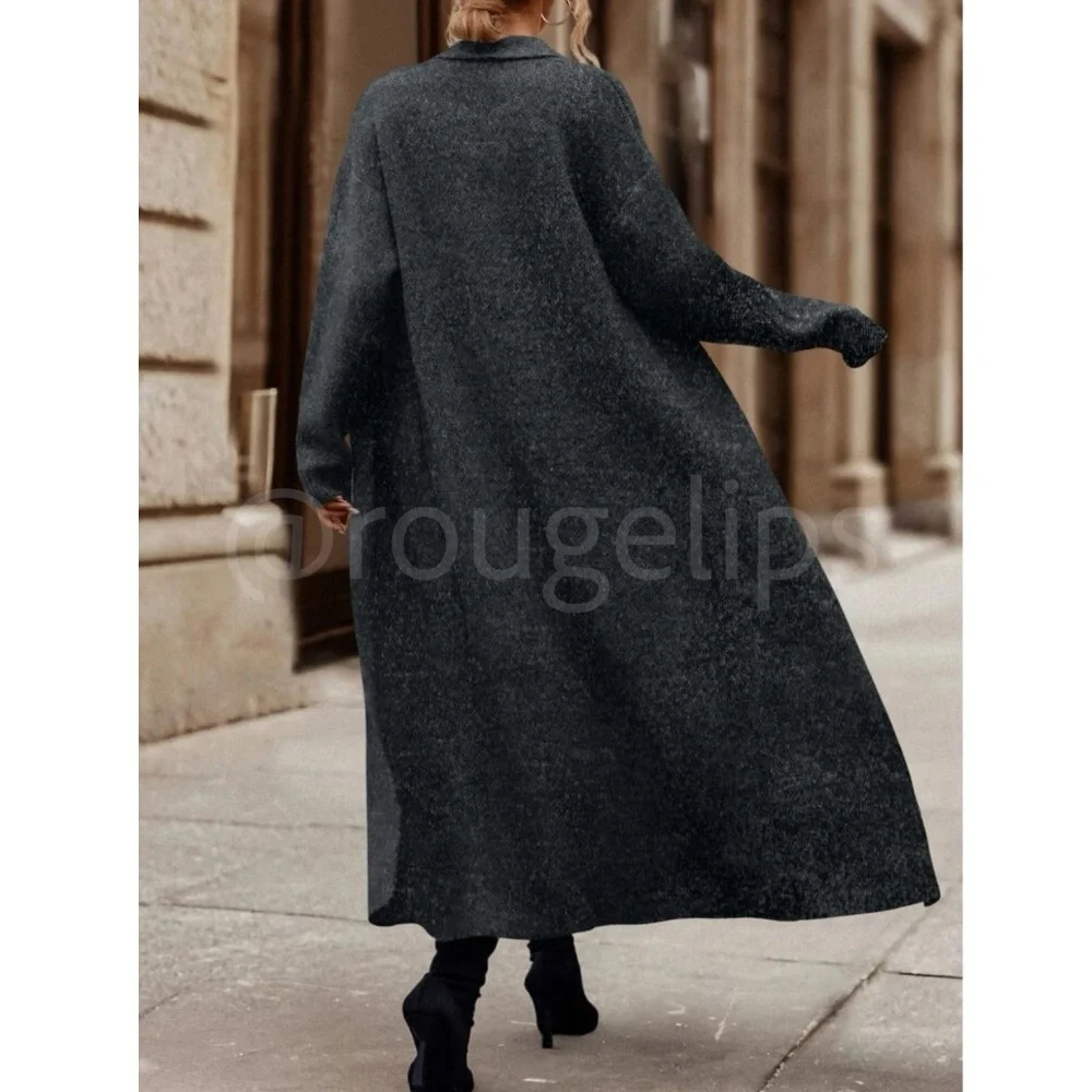 Charcoal Grey Duster Shawl Cardigan Knit Long Open Long Sleeve - Picture 5 of 9